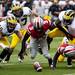 Ohio State defensive back Corey Brown fights off Michigan players for a loose ball on Saturday. Michigan leads at halftime is 21-20. Daniel Brenner I AnnArbor.com